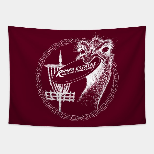 Rimpa Disc Golf Ostrich, WHITE PRINT Tapestry by Uberfy