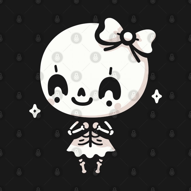 Cute Happy Skeleton Girl with a Bow | Halloween Design in Kawaii Style by Nora Liak