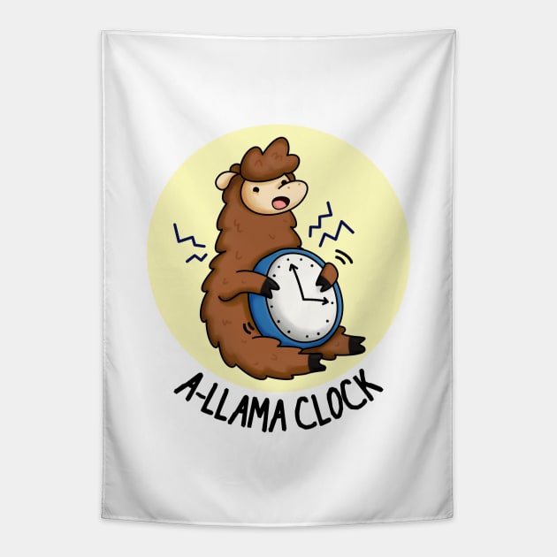 A-Llama Clock Funny Animal Pun Tapestry by punnybone