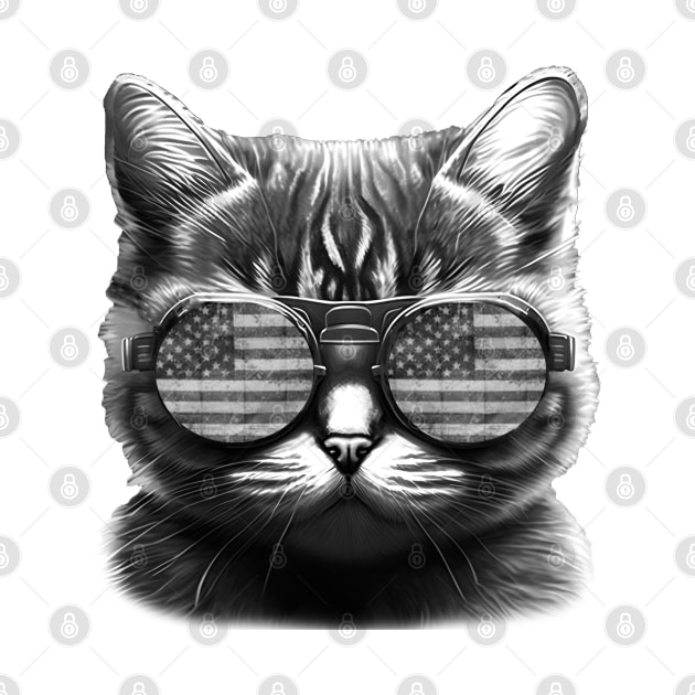 Cool cat with sunglasses and American flag by IDesign23