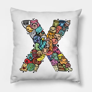 Alphabet Monster Doodle Letter X Monogram Pillow