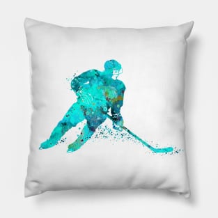 Ice Hockey Player Sports Girl Watercolor Pillow