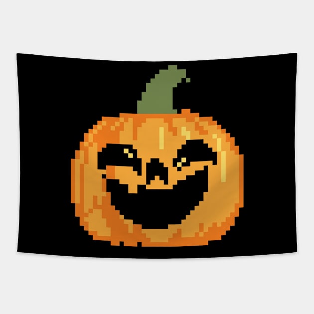 Scary Pumpkin Pixel Art Tapestry by Pian45