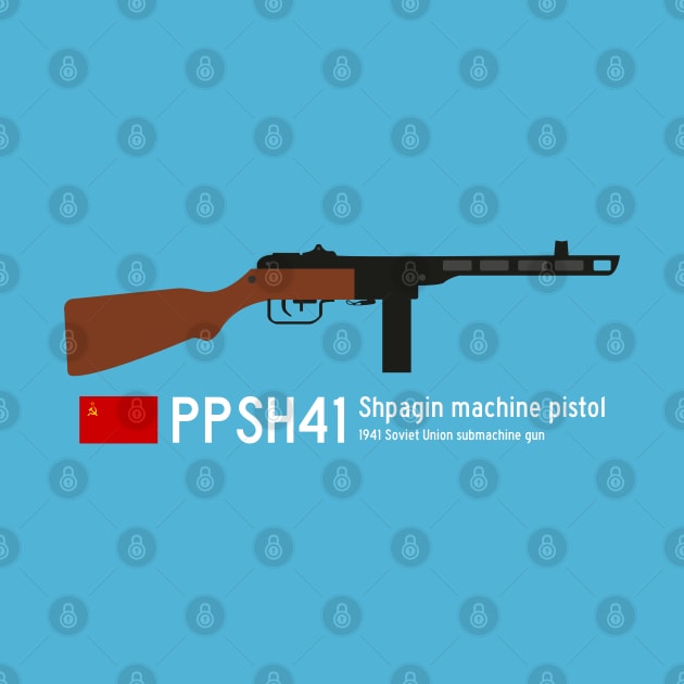 PPSH41 Shpagin machine pistol Historical 1941 Soviet Union machine gun USSR white. by FOGSJ