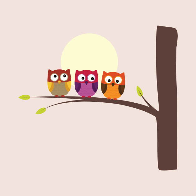 Three Owls in the Moonlight by Alpenglow Workshop