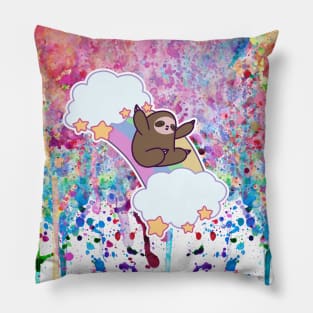 Rainbow Cloud Sloth - Paint Drip Pillow