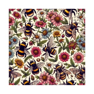 Vintage Flowers and Bumblebees T-Shirt