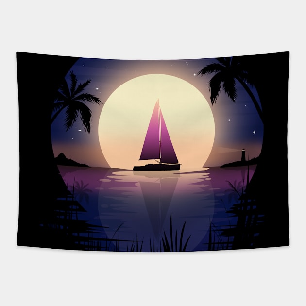 Night Sail Tapestry by adamzworld