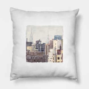 Mixed media painting of Manhattan, New York. Pillow