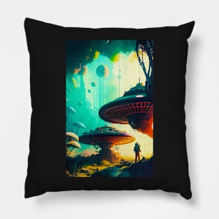 Abstract Another World Mushroom Citadel Pillow