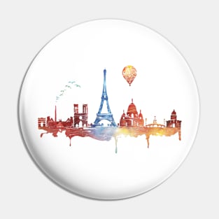 Watercolor Skyline of Paris Pin