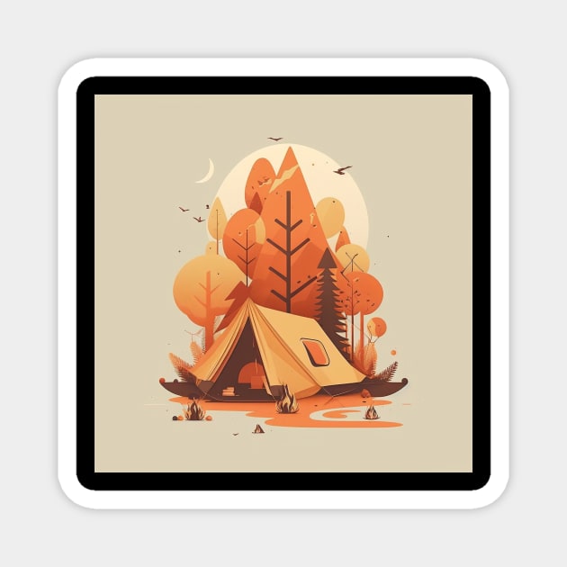 Camping in Tent, Autumm Adventure in the Forest Magnet by logiamerch