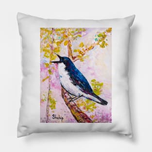 Nightingale On The Tree Pillow