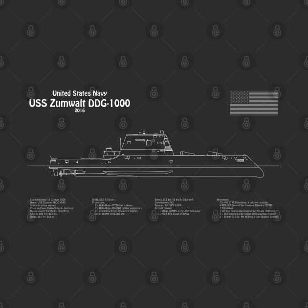 USS Zumwalt DDG-1000 Destroyer ship plans - PDpng by SPJE Illustration Photography