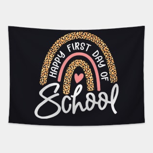 Happy First Day Of School Leopard Rainbow Back To School Tapestry