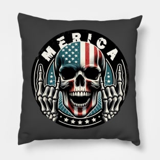 Merica Rock Sign for 2024 4th of July Rocks Skull Pillow