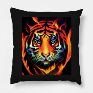 Powerful Tiger in Flames Pillow