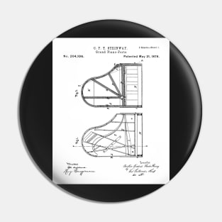 Steinway Grand Piano Patent - Piano Player Art - Black And White Pin