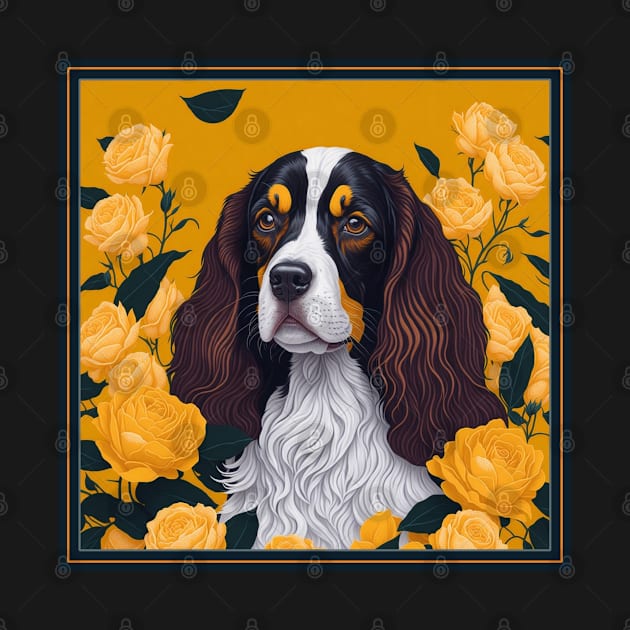 Dogs, spaniel and flowers, dog, style vector (yellow version 2spaniel) by xlhombat