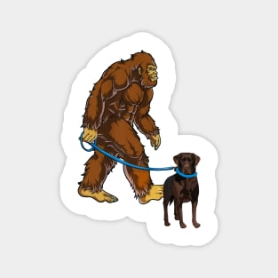 Funny Bigfoot Sasquatch Walking chocolate lab Magnet