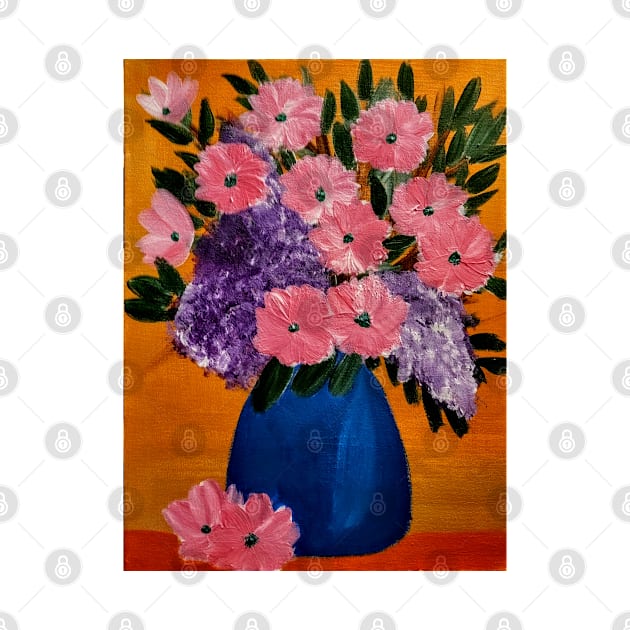 abstract flowers in a blue vase by kkartwork