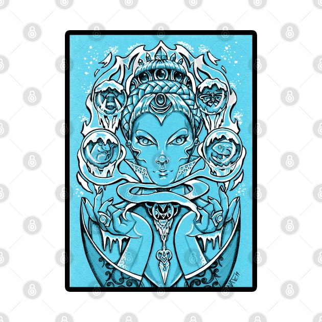 The Snow Queen - Blue Background, Black Outlined Version by Nat Ewert Art