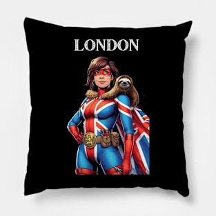 London England Female Comic Book Superhero Sloth Pillow