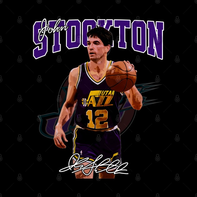 John Stockton Utah Basketball Legend Signature Vintage Retro 80s 90s Bootleg Rap Style by CarDE