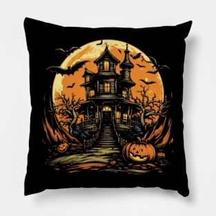 Spooky Halloween Haunted House // V3 Pillow