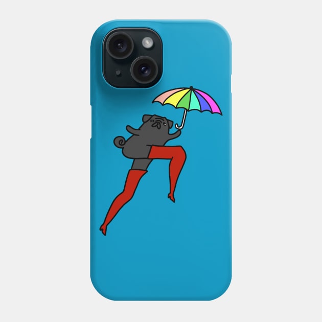 Long Leggy Black Pug with Umbrella Phone Case by saradaboru