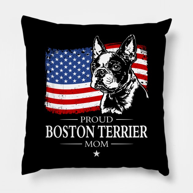 Proud Boston Terrier Mom American Flag patriotic dog Pillow by wilsigns