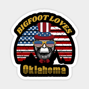 Bigfoot loves America and Oklahoma Magnet