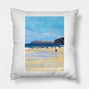 Harlyn Bay, Cornwall, Travel Poster (Portrait) Pillow