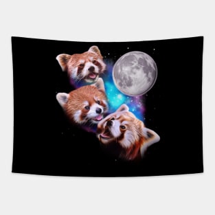 Three Red Pandas Howl at the Moon Tapestry