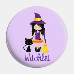 Kids Witch Design Halloween Gift Witchlet Wicca Pagan Magic Pin