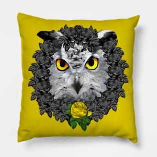 Owl Yellow Rose Wreath Pillow