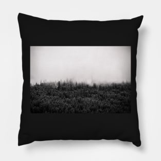 Foggy Mountain Forest Black and White Pillow