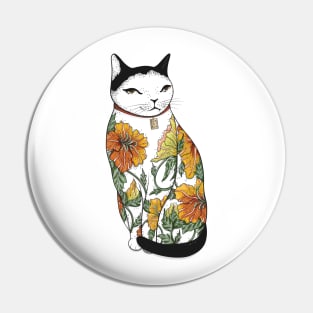 Cat in Tiger Flower Tattoo Pin