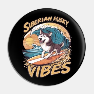 Wave Rider: Siberian Husky Dog Catching Waves Pin