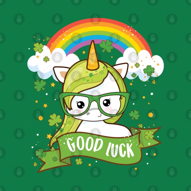 Kawaii Good Luck Rainbow St Patricks Day Unicorn by Irene Koh Studio