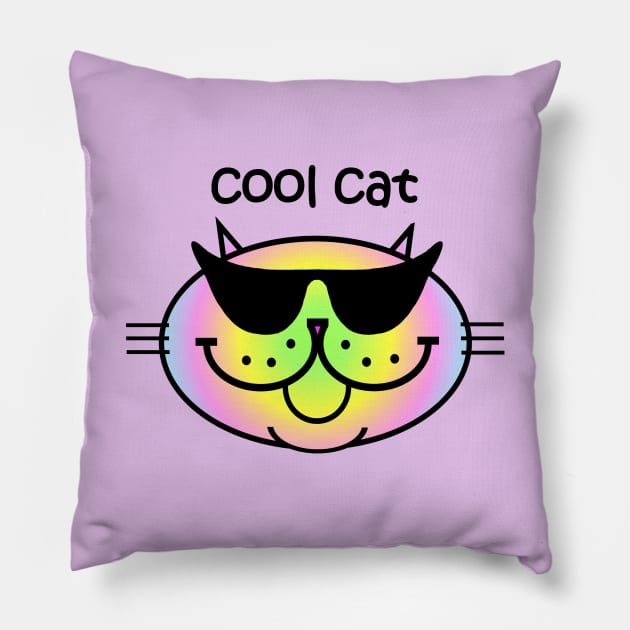 Cool Cat 2 - Pastel Rainbow Pillow by RawSunArt