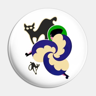 Black cats and woman walking Pin