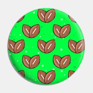 American Football Balls In Heart Shape - Seamless Pattern on Green Background Pin