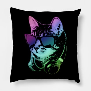 Dj Cat In Neon Lights Pillow