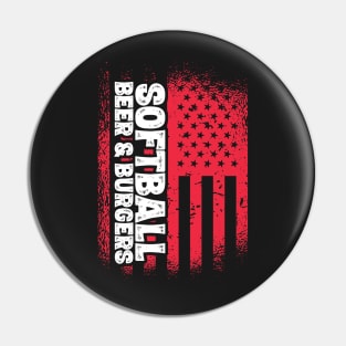 Softball Beer And Burgers - US Flag product Pin