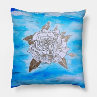 Light and Navy Blue Gold Flower Pillow