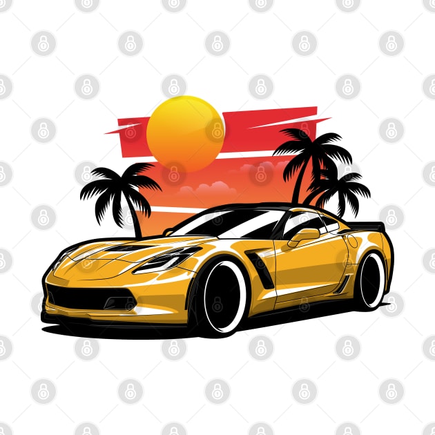 Yellow Corvette Z06 Sunset Palms by KaroCars