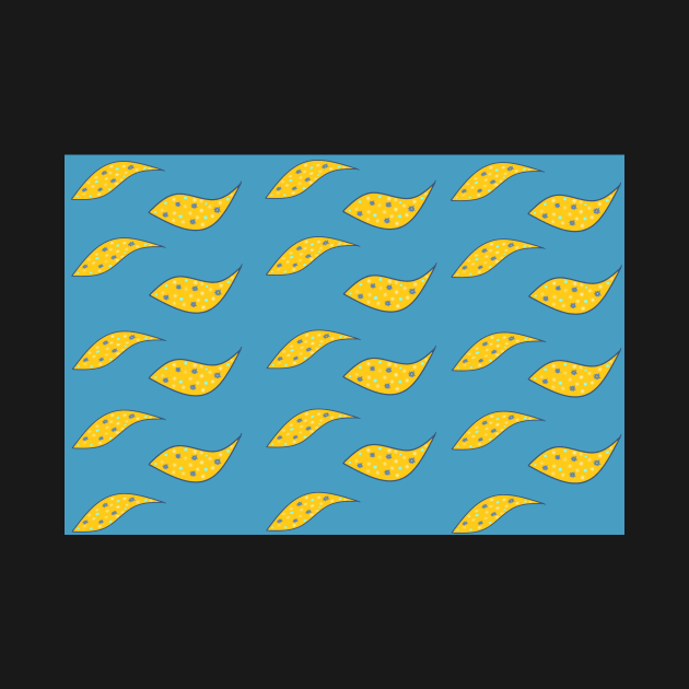 Yellow paisley fish on blue background by Happyoninside