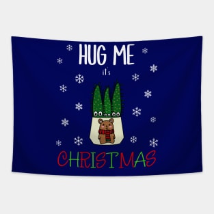 Hug Me It's Christmas - Eves Pin Cacti In Christmas Bear Pot Tapestry