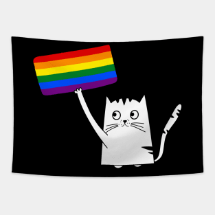 Cat Support LGBT Flag Pride Month Tapestry